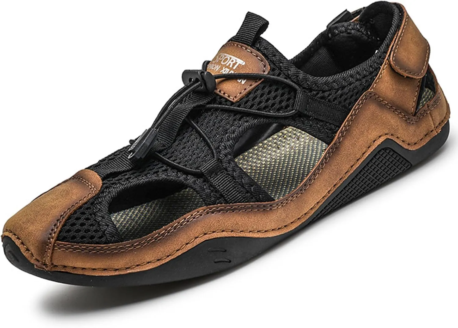 Men's Summer Closed-Toe Sport Hiking Sandals Hollow Breathable Comfy Athletic Non-Slip Walking Slip-ons Outdoor Travel Beach Fisherman Shoe