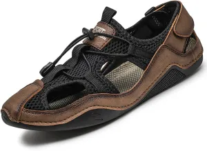 Men's Summer Closed-Toe Sport Hiking Sandals Hollow Breathable Comfy Athletic Non-Slip Walking Slip-ons Outdoor Travel Beach Fisherman Shoe