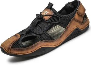 Men's Summer Closed-Toe Sport Hiking Sandals Hollow Breathable Comfy Athletic Non-Slip Walking Slip-ons Outdoor Travel Beach Fisherman Shoe
