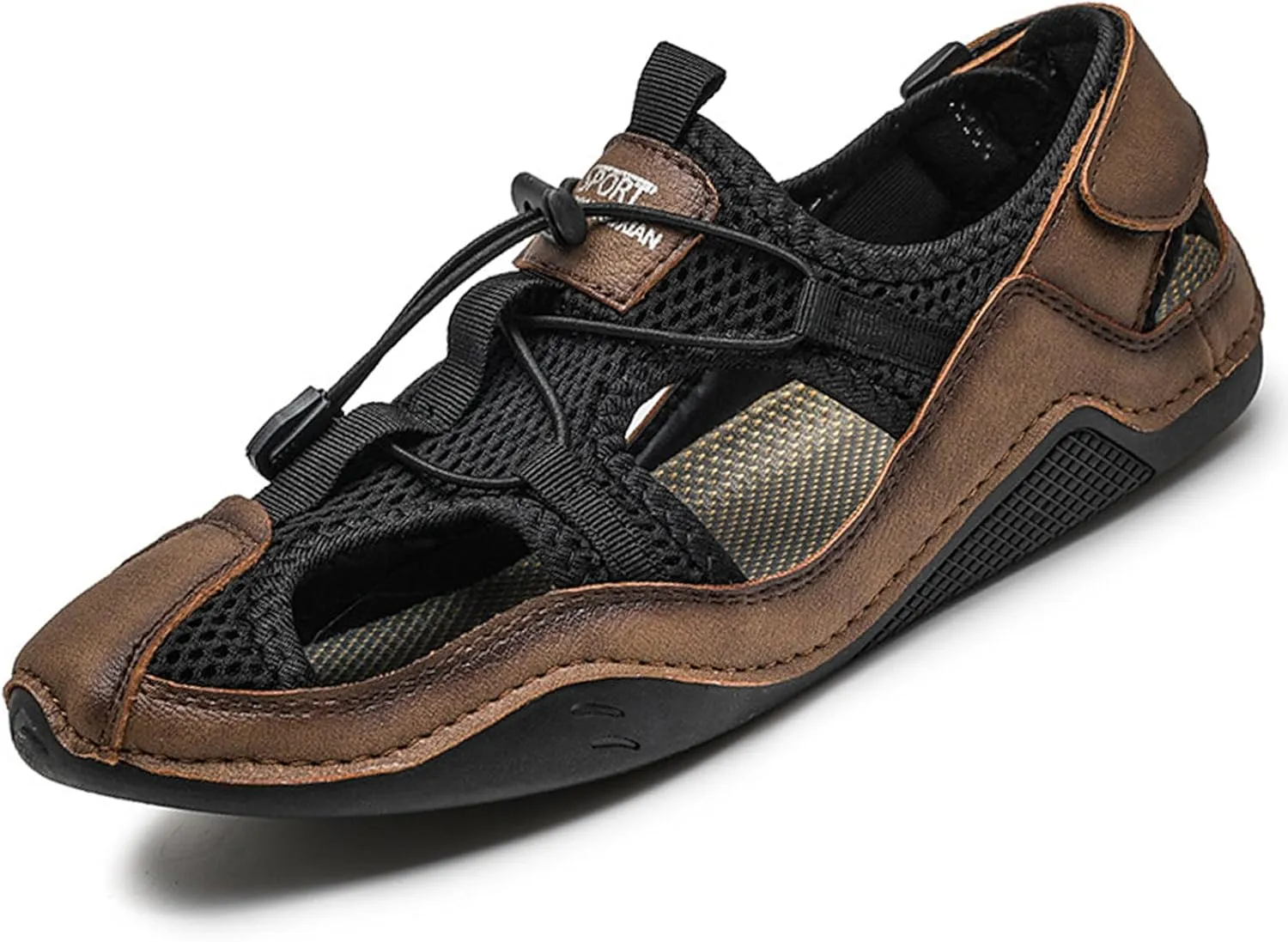Men's Summer Closed-Toe Sport Hiking Sandals Hollow Breathable Comfy Athletic Non-Slip Walking Slip-ons Outdoor Travel Beach Fisherman Shoe