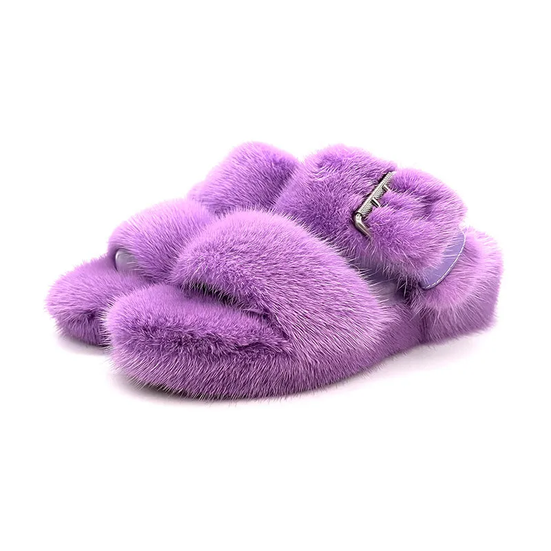 Mink Sandals Fur Flat Slides