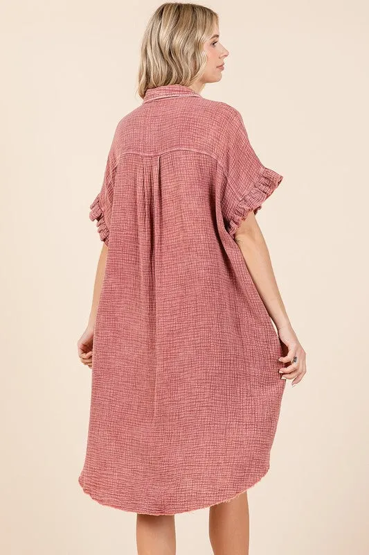 Mittoshop Mineral Wash Cotton Gauze Mini Shirt Dress