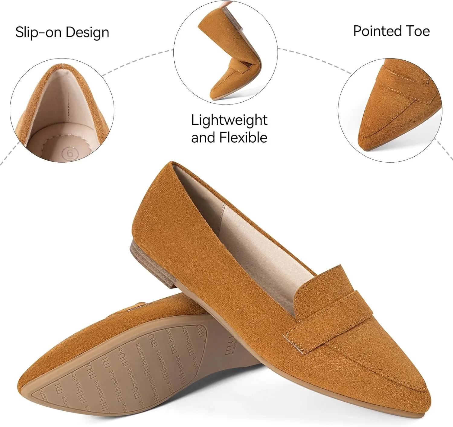 MUSSHOE Flats for Women Comfortable Pointed Toe Slip on Dressy Loafers for Women