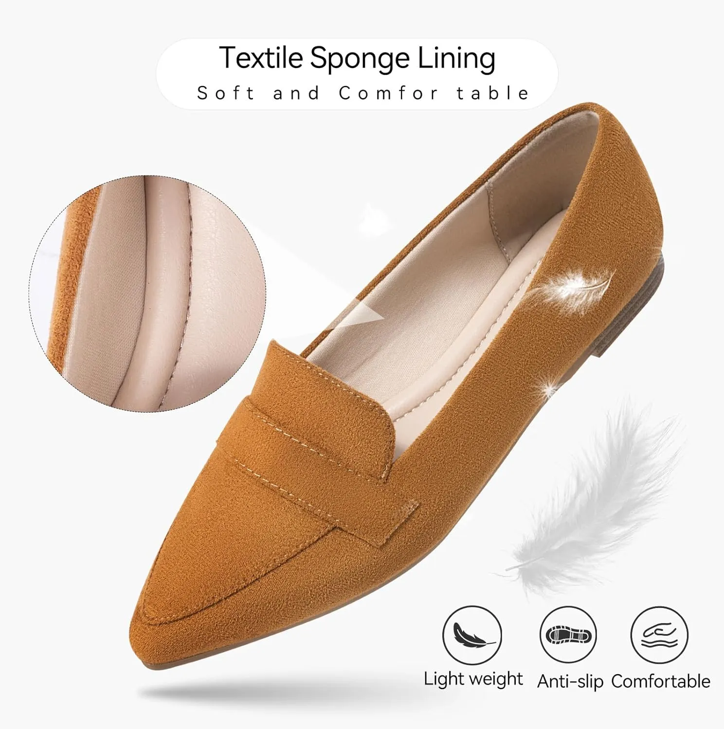 MUSSHOE Flats for Women Comfortable Pointed Toe Slip on Dressy Loafers for Women