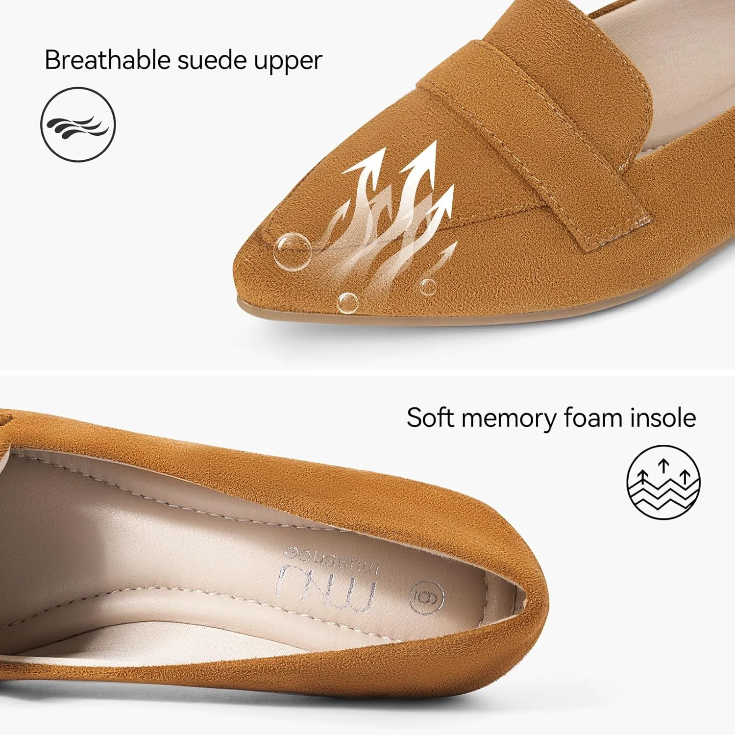 MUSSHOE Flats for Women Comfortable Pointed Toe Slip on Dressy Loafers for Women