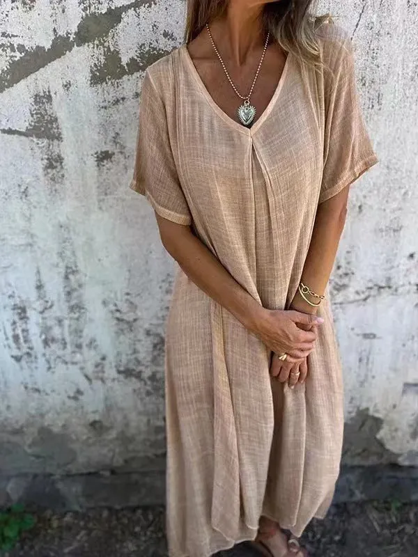 Naia™ – Airy V-neck Dress in Cotton and Linen