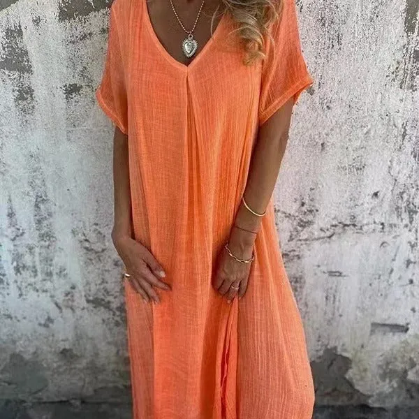 Naia™ – Airy V-neck Dress in Cotton and Linen