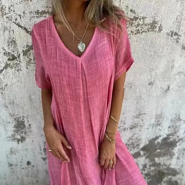 Naia™ – Airy V-neck Dress in Cotton and Linen