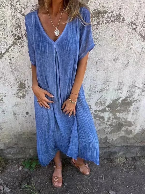 Naia™ – Airy V-neck Dress in Cotton and Linen