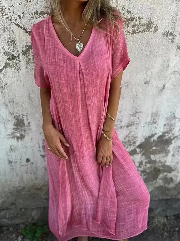 Naia™ – Airy V-neck Dress in Cotton and Linen