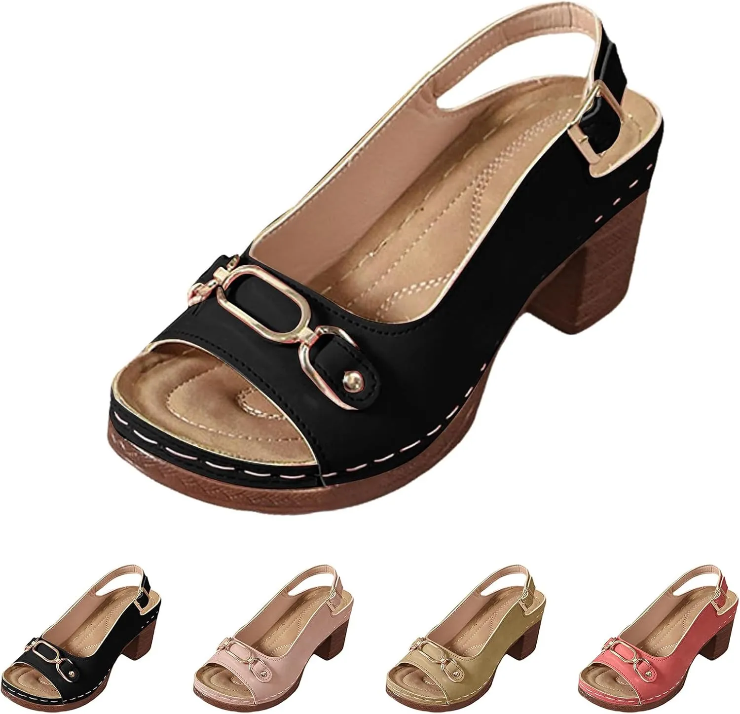 Orthopedic Sandals for Women, Women Walking Slippers with Arch Support Ladies Elegant Mid Heel Sandals Fish Mouth Slingback Walking Shoes for Working Shopping