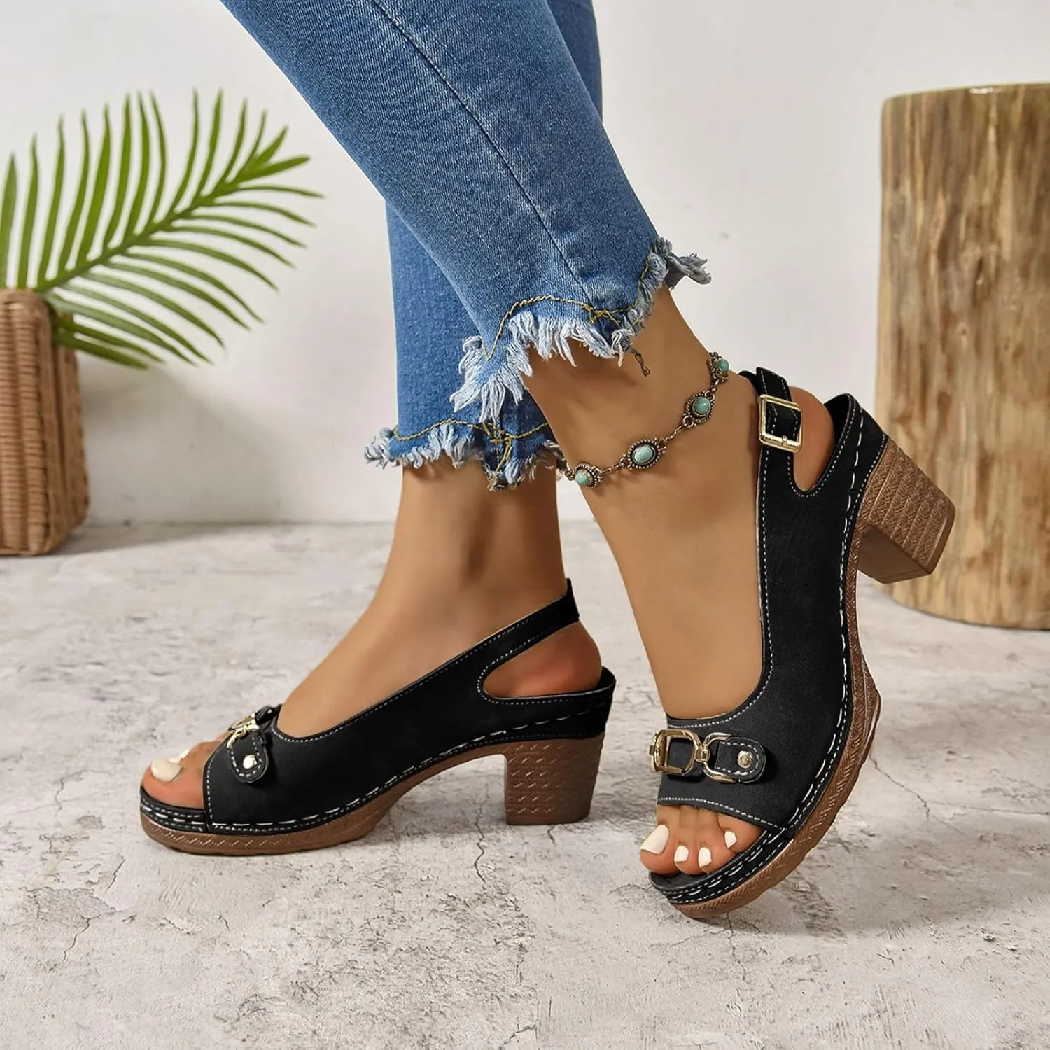 Orthopedic Sandals for Women, Women Walking Slippers with Arch Support Ladies Elegant Mid Heel Sandals Fish Mouth Slingback Walking Shoes for Working Shopping