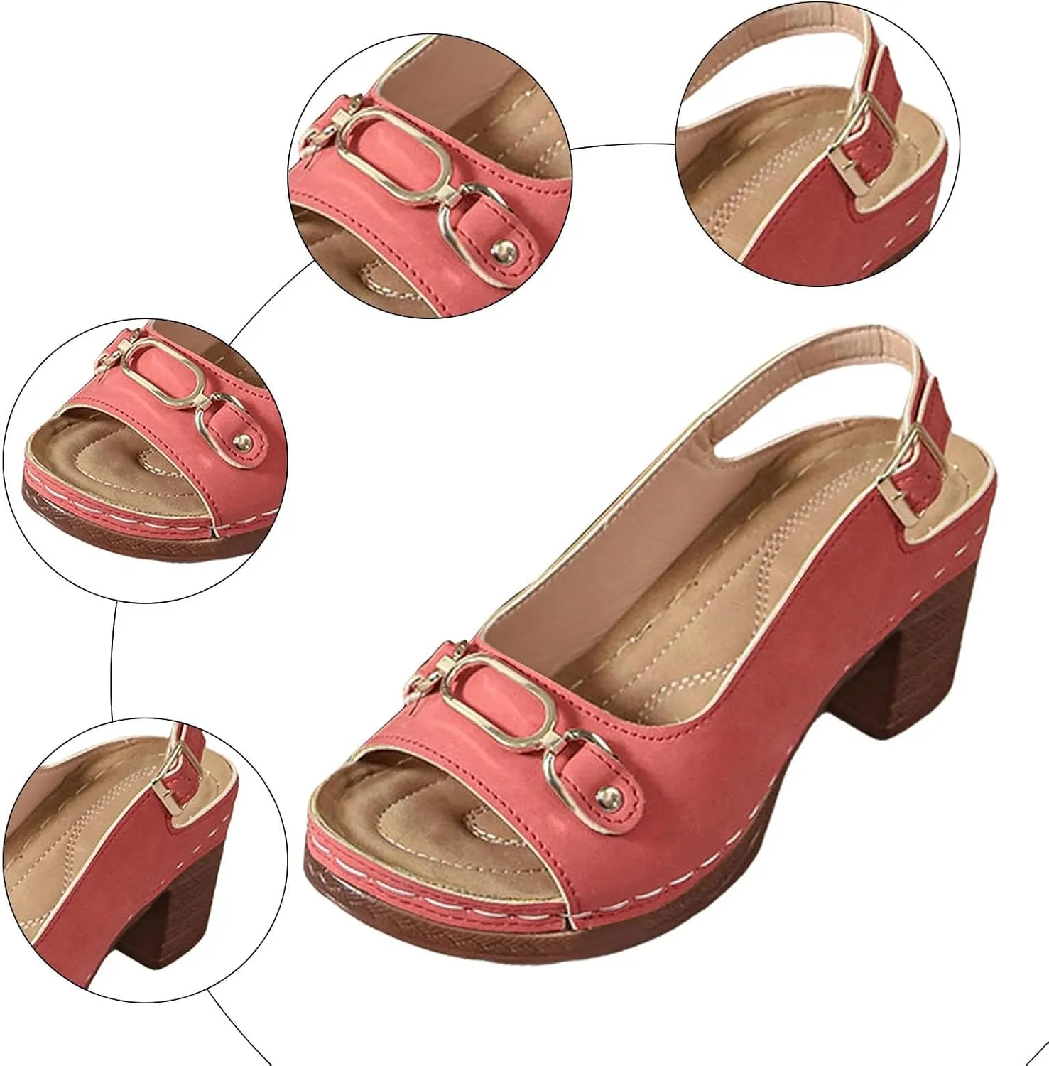 Orthopedic Sandals for Women, Women Walking Slippers with Arch Support Ladies Elegant Mid Heel Sandals Fish Mouth Slingback Walking Shoes for Working Shopping