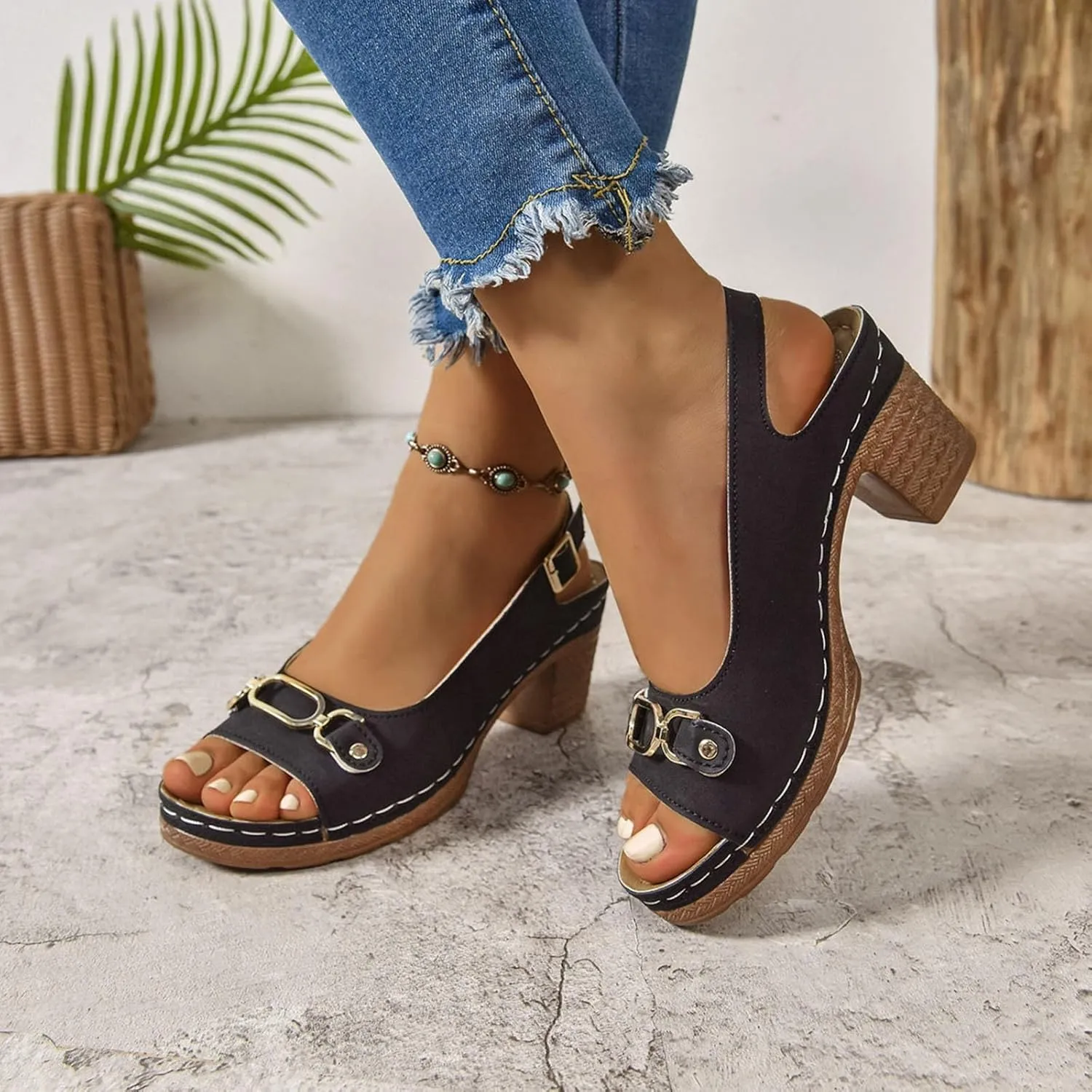 Orthopedic Sandals for Women, Women Walking Slippers with Arch Support Ladies Elegant Mid Heel Sandals Fish Mouth Slingback Walking Shoes for Working Shopping
