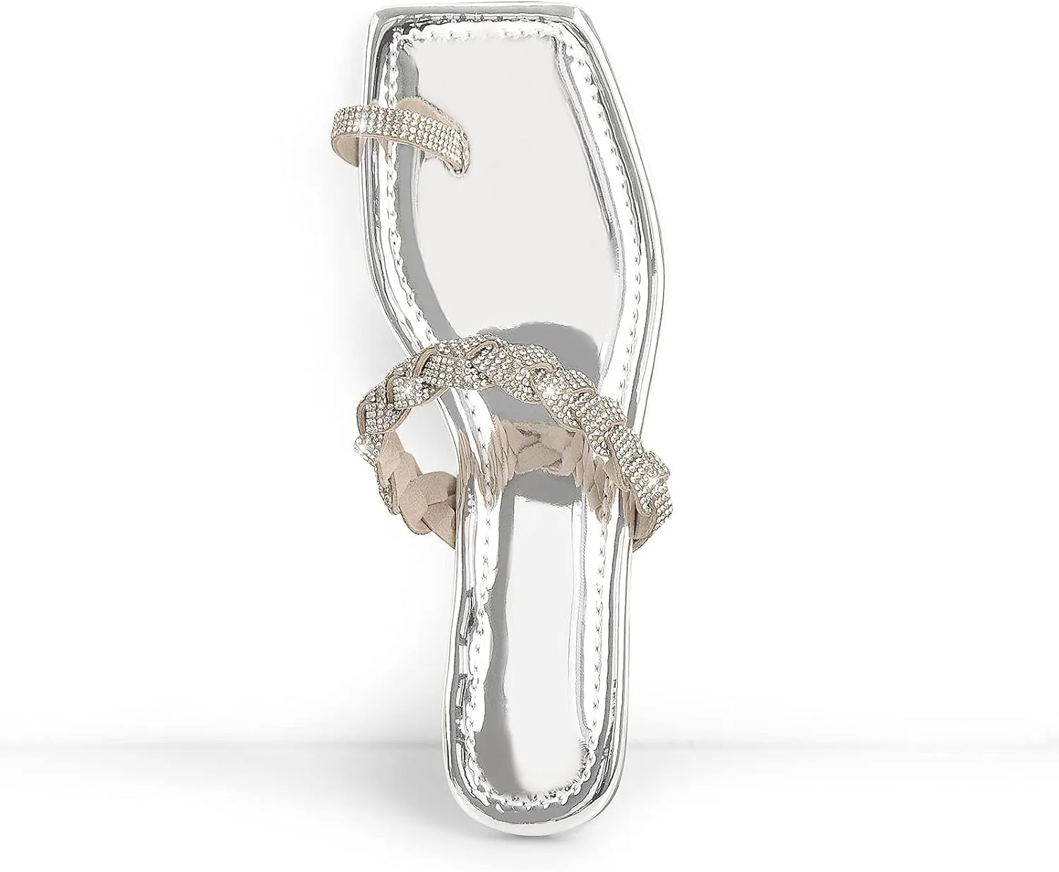 Richealnana Women's Toe Ring Rhinestones One Band Flat Sandals