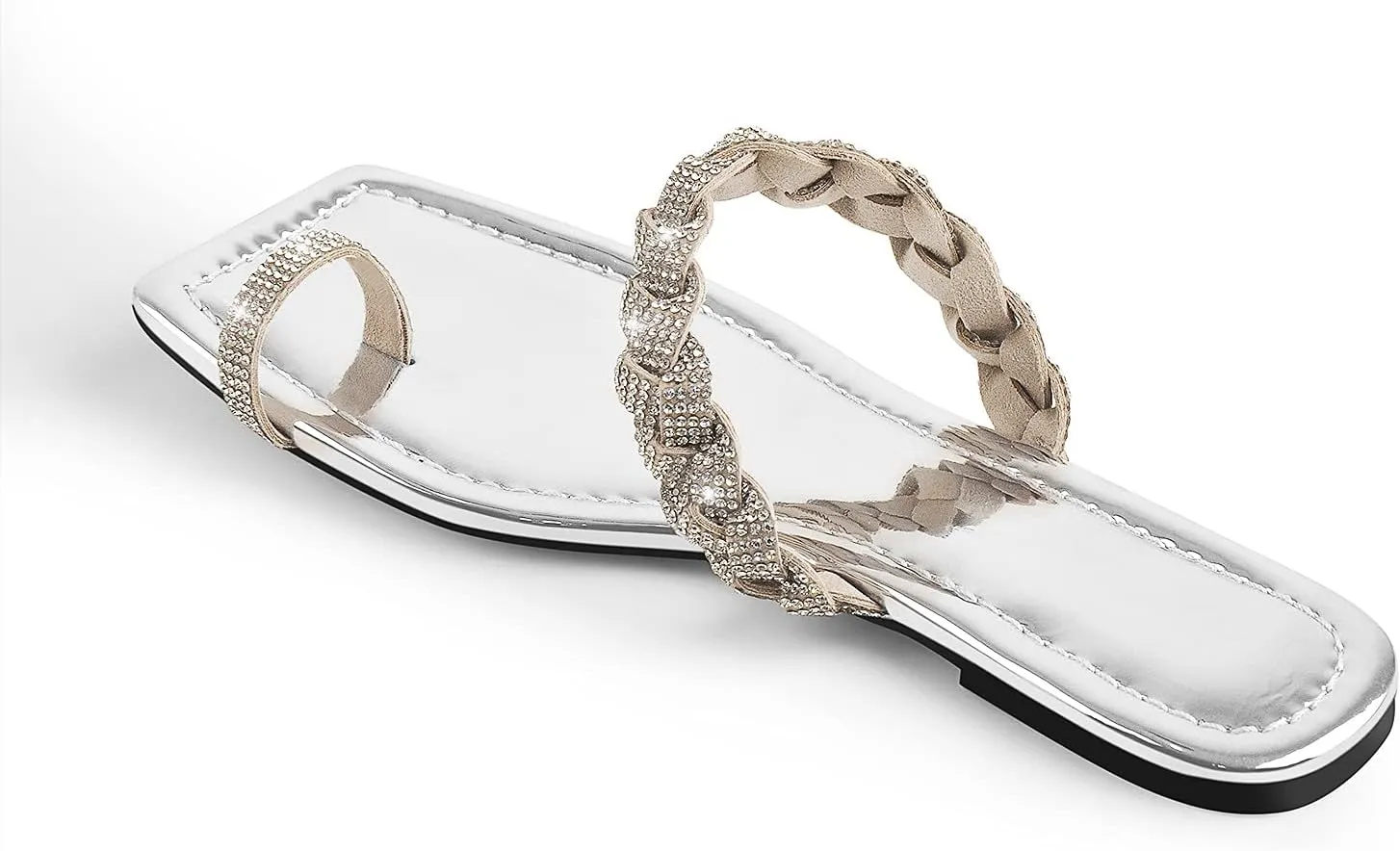 Richealnana Women's Toe Ring Rhinestones One Band Flat Sandals