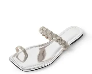 Richealnana Women's Toe Ring Rhinestones One Band Flat Sandals