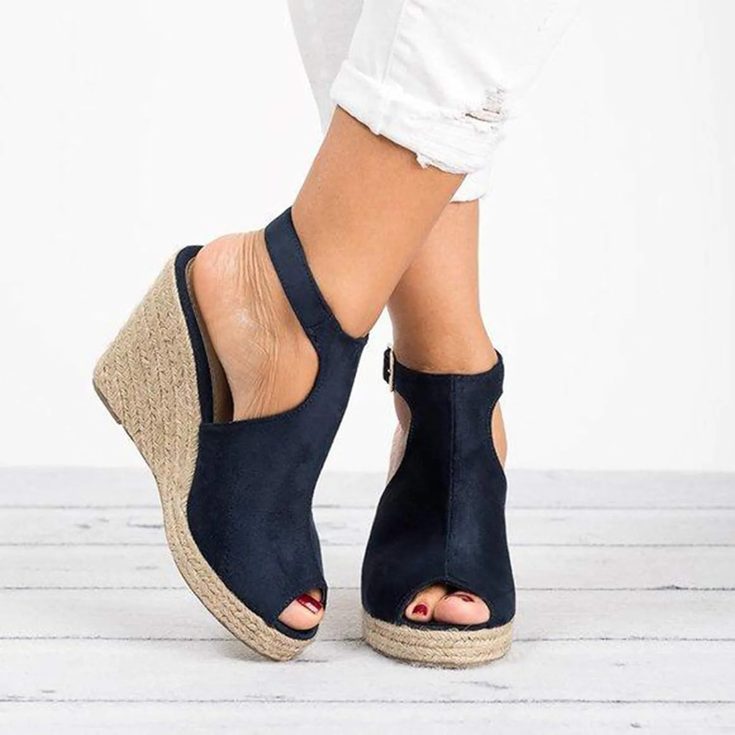 Rvidbe Platform Sandals for Women Sexy Women's Peep Toe Platform Sandals Summer Casual Ankle Buckle Wedge Sandals Shoes