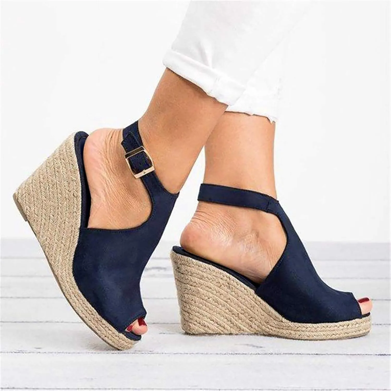 Rvidbe Platform Sandals for Women Sexy Women's Peep Toe Platform Sandals Summer Casual Ankle Buckle Wedge Sandals Shoes