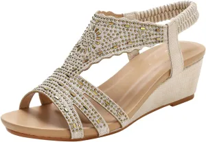 Sandals For Ladies Womens Wedges Shoes Elastic Band Casual Bohemian Sandals Boho Shoes for Women Open Toe High Heels