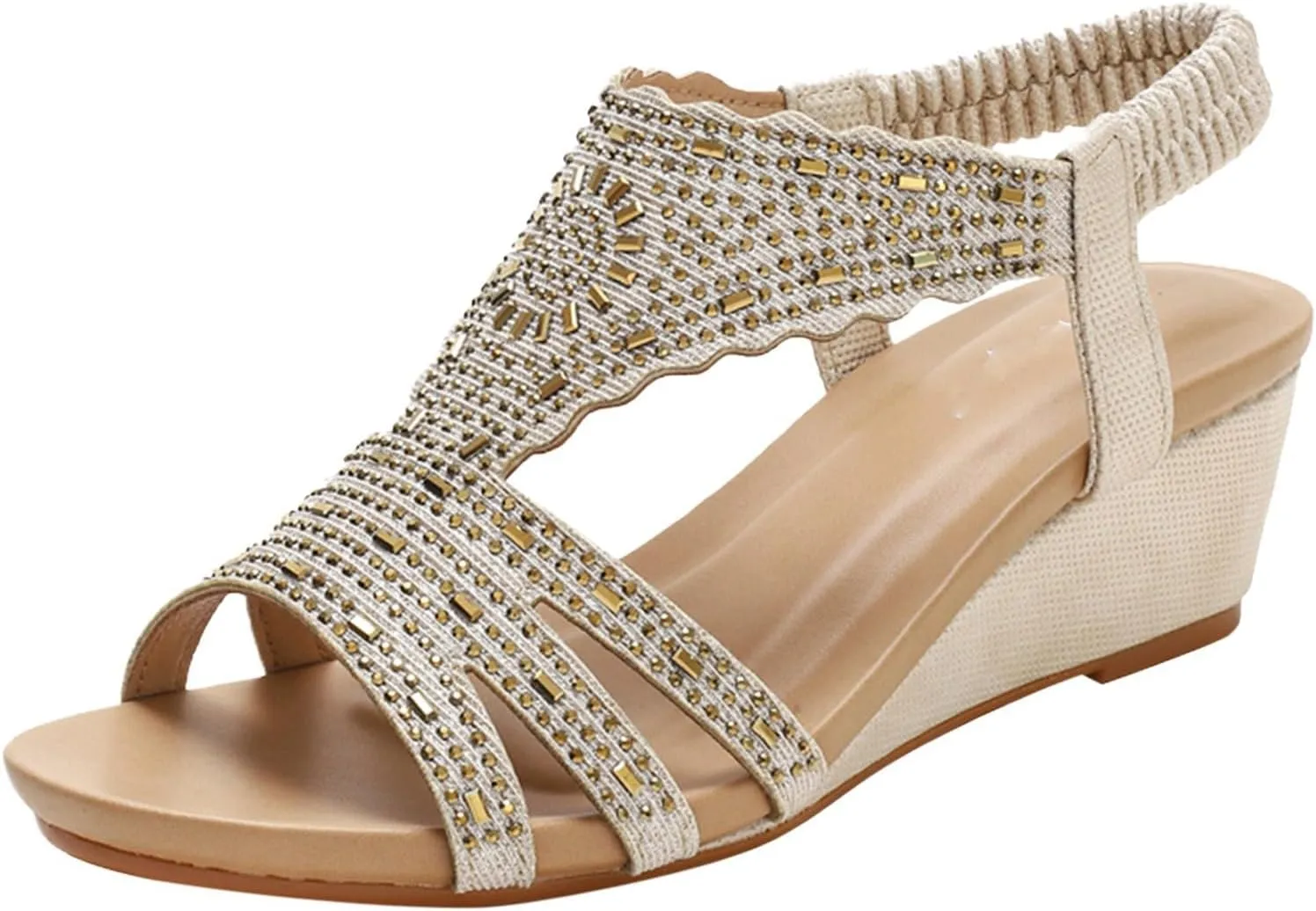 Sandals For Ladies Womens Wedges Shoes Elastic Band Casual Bohemian Sandals Boho Shoes for Women Open Toe High Heels