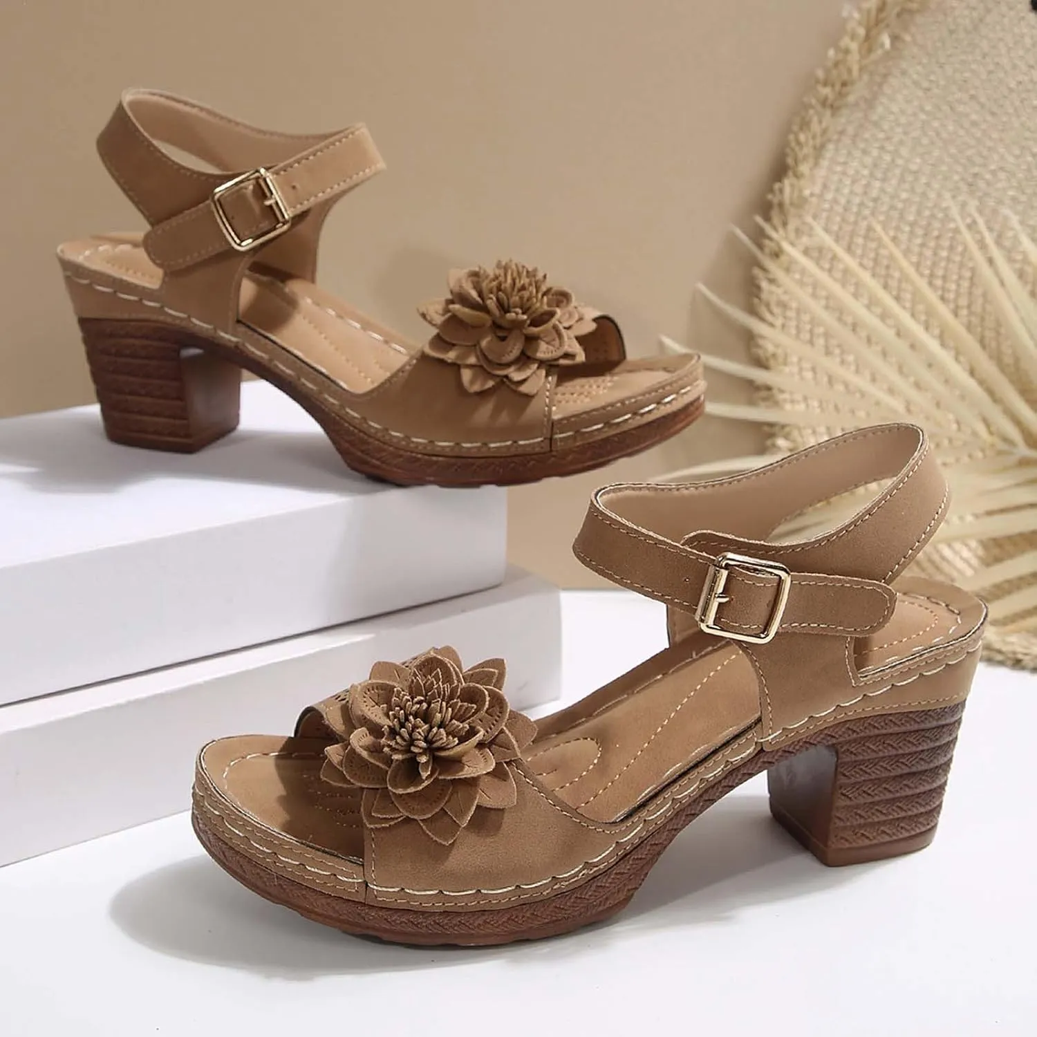 Sandals for Women 2025 Suede Platform Chunky Heel Retro Sandals with Adjustable Buckle Fashion Platform Block Heels