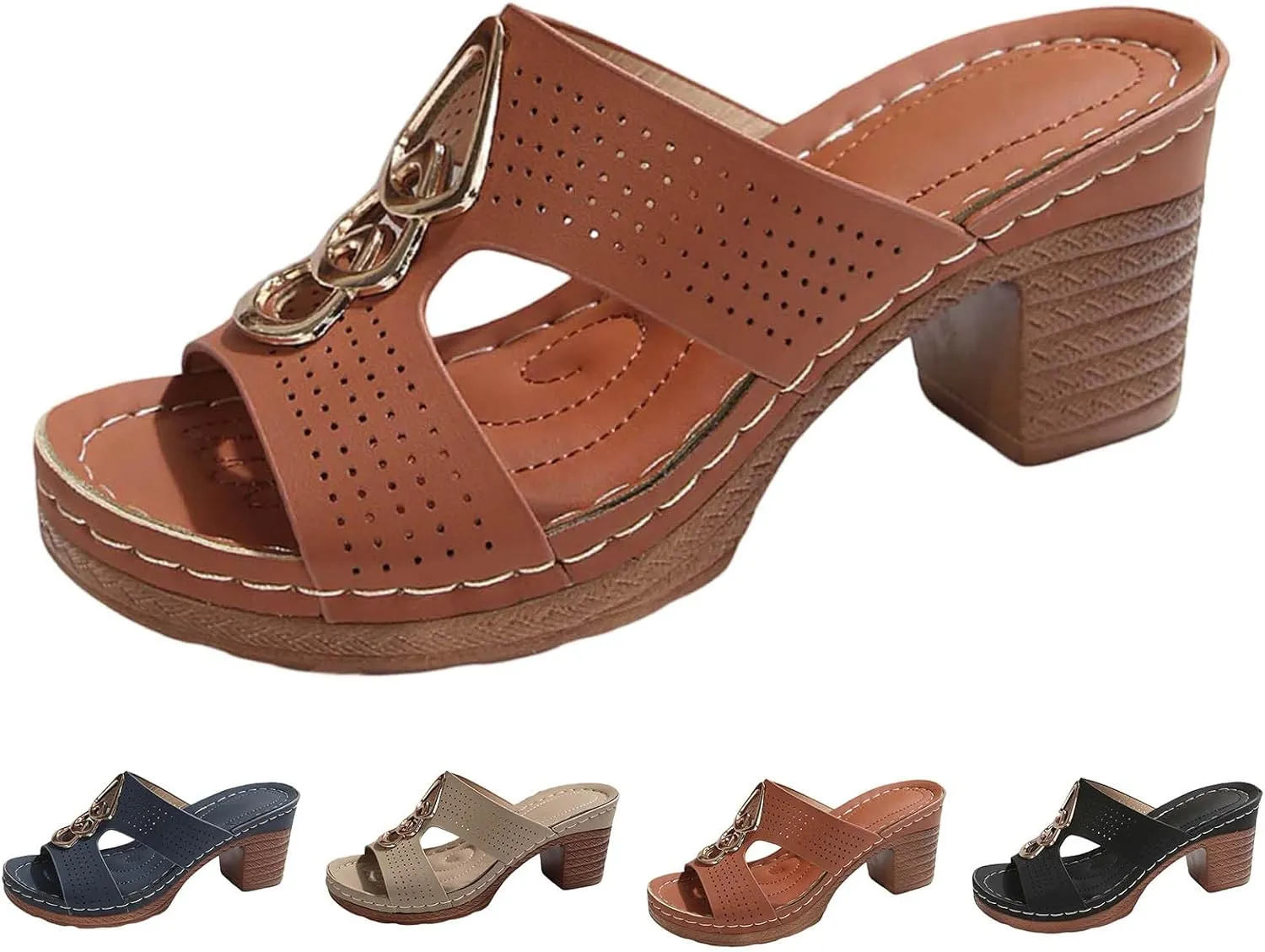 Sandals for Women 2025 Suede Platform Chunky Heel Retro Sandals with Adjustable Buckle Fashion Platform Block Heels