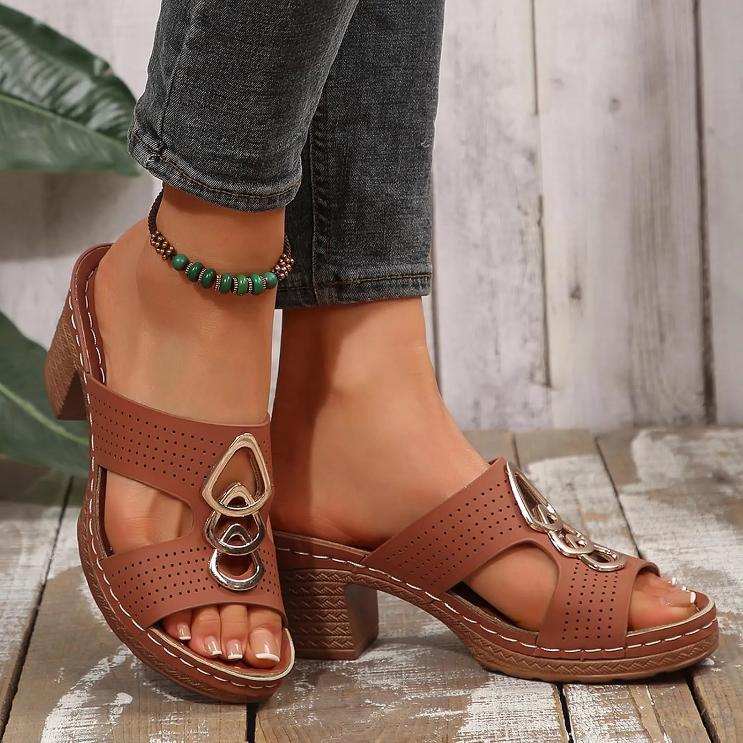Sandals for Women 2025 Suede Platform Chunky Heel Retro Sandals with Adjustable Buckle Fashion Platform Block Heels