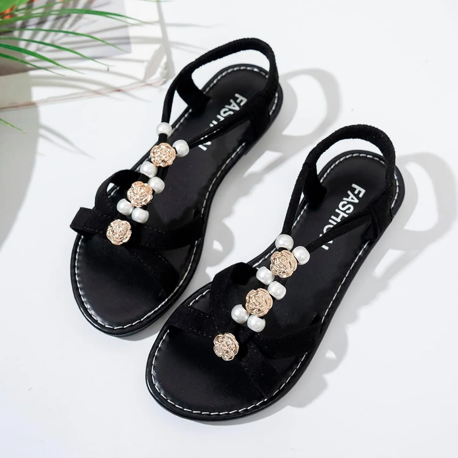 Sandals for Women 2025 Summer Beach Flat Sandals Elastic Ankle Strap Dressy Sandals Holiday Bohemian Shoes