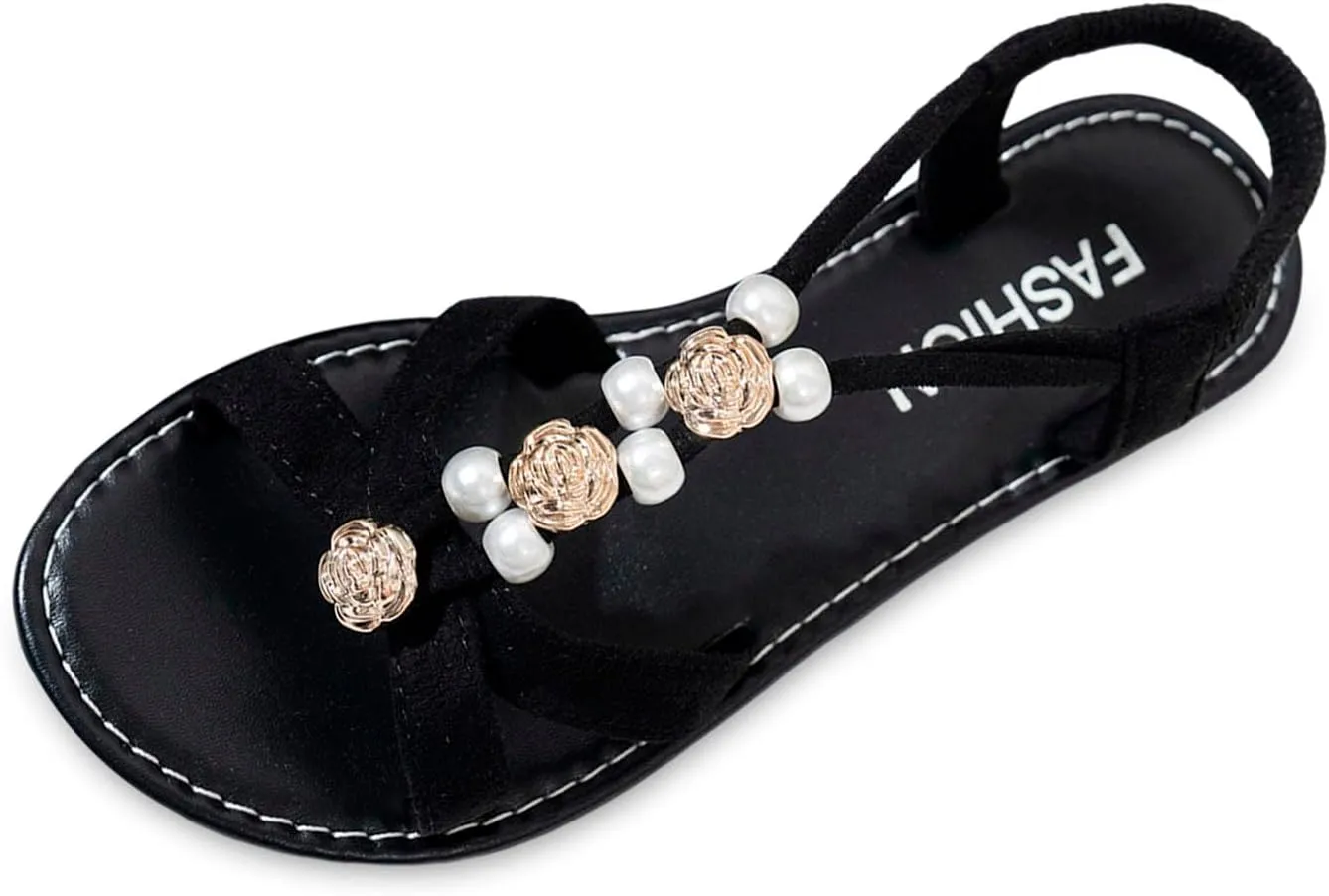 Sandals for Women 2025 Summer Beach Flat Sandals Elastic Ankle Strap Dressy Sandals Holiday Bohemian Shoes