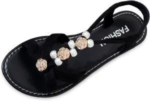 Sandals for Women 2025 Summer Beach Flat Sandals Elastic Ankle Strap Dressy Sandals Holiday Bohemian Shoes