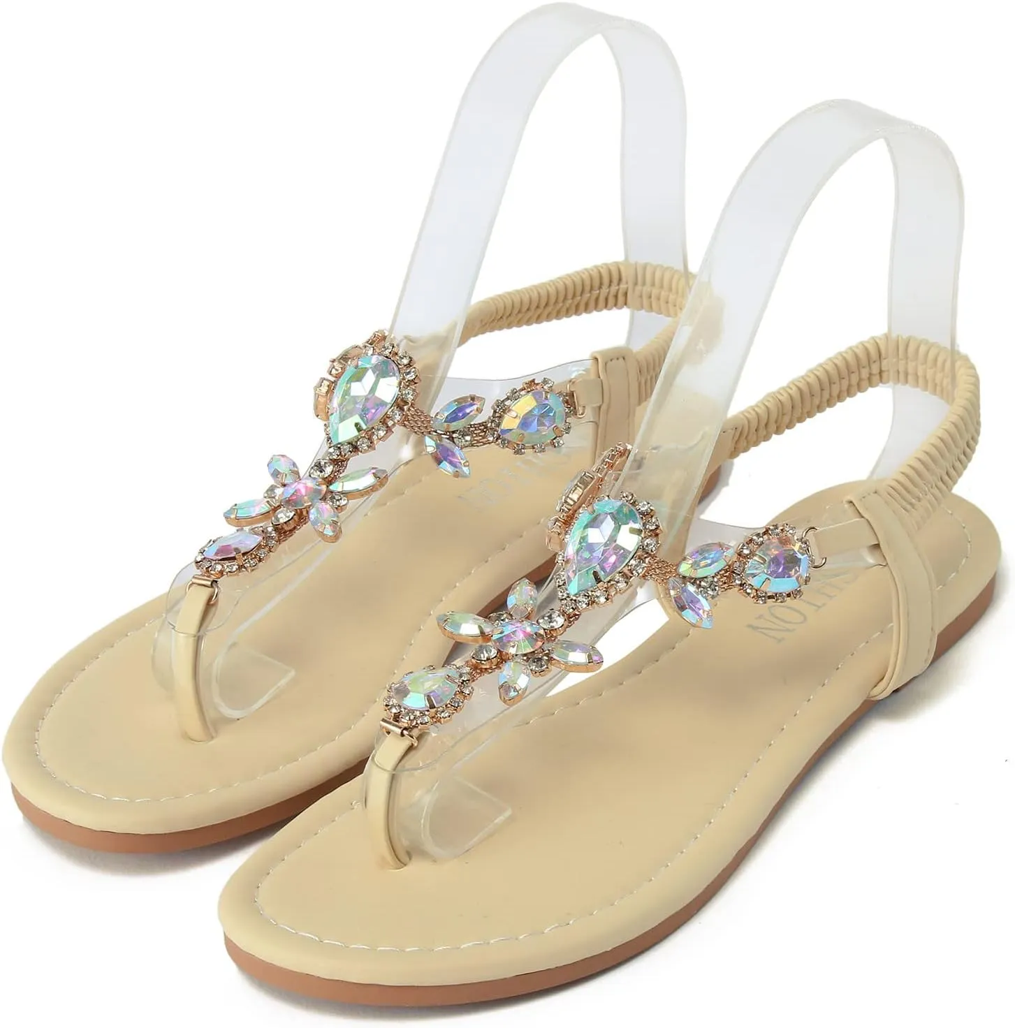 Sandals for Women Rhinestone Boho Sandals Summer Dressy Wedding Shoes Bohemian Flat Sandal Cute Bride Sandal