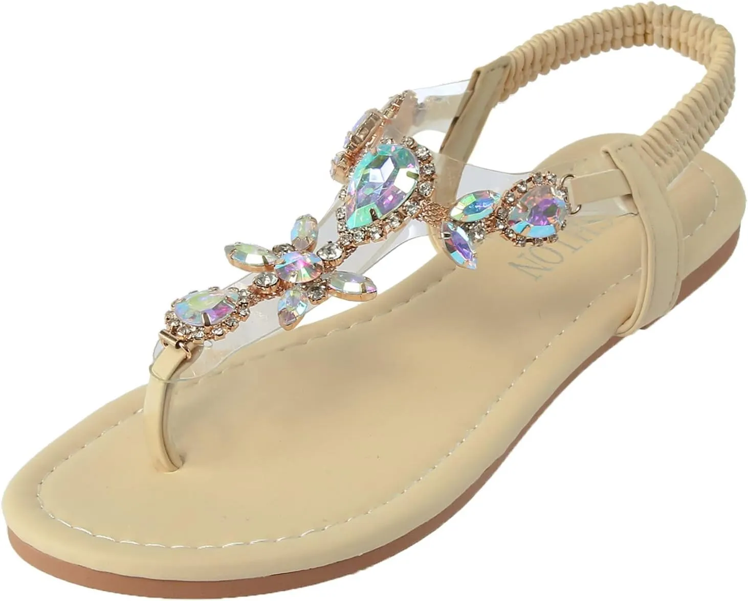 Sandals for Women Rhinestone Boho Sandals Summer Dressy Wedding Shoes Bohemian Flat Sandal Cute Bride Sandal