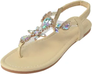 Sandals for Women Rhinestone Boho Sandals Summer Dressy Wedding Shoes Bohemian Flat Sandal Cute Bride Sandal