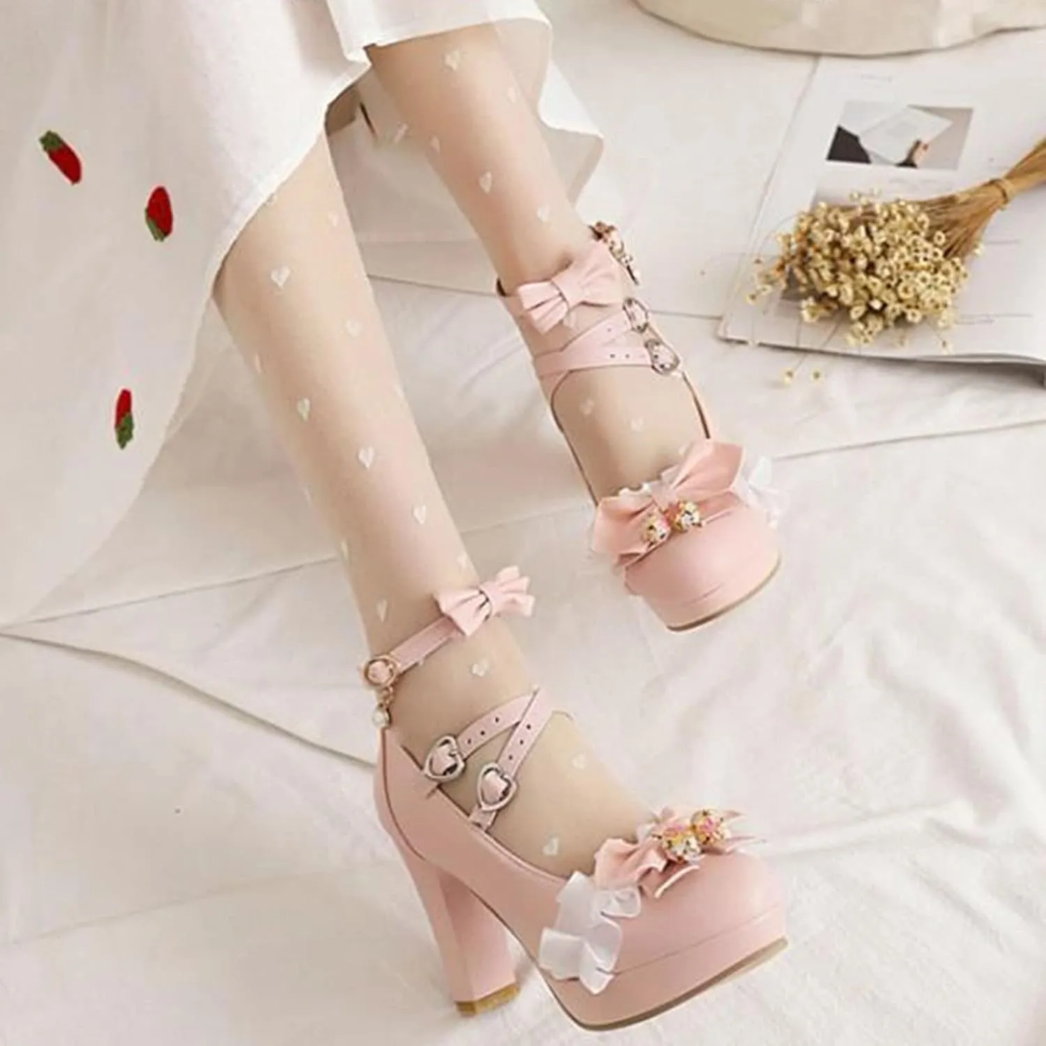 Sandals Sweet And Fresh Lace Bow Thick Sole Ladies Fairy High Heel Sandals Slides for Women Comfort