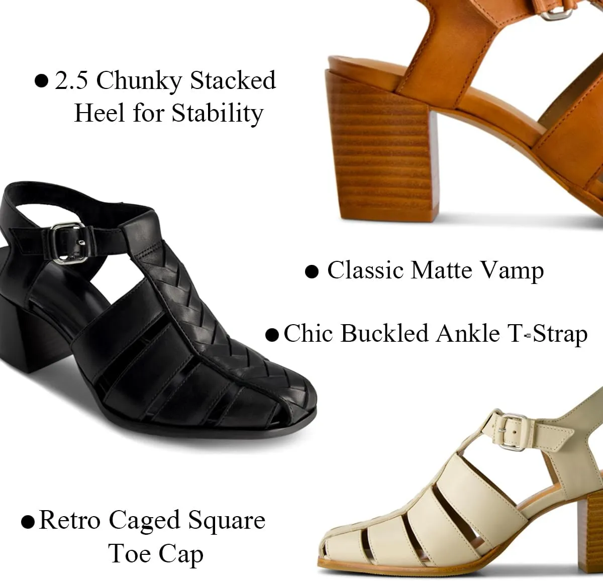 SHODENSE Women Heeled Roman Sandals Closed Square Toe Ankle Strappy Caged Sandals Chunky Block Heel Cutout Gladiator Sandal Backless Buckle Summer Beach Shoes Comfy Daily Office Retro Chic 4-11 M US