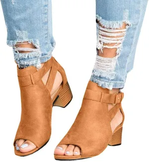 Shoes for Women, Sandals for Women Suede Peep Toe Ankle Booties Cut Out Stacked Heel Ankle Boots