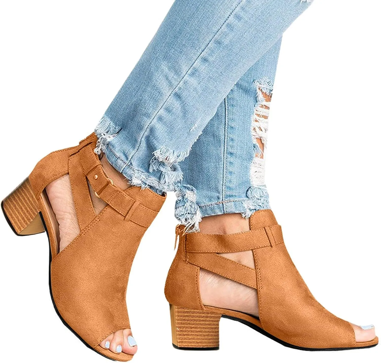 Shoes for Women, Sandals for Women Suede Peep Toe Ankle Booties Cut Out Stacked Heel Ankle Boots
