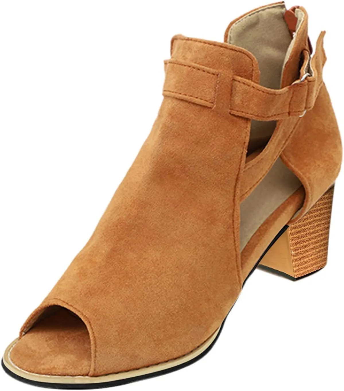 Shoes for Women, Sandals for Women Suede Peep Toe Ankle Booties Cut Out Stacked Heel Ankle Boots
