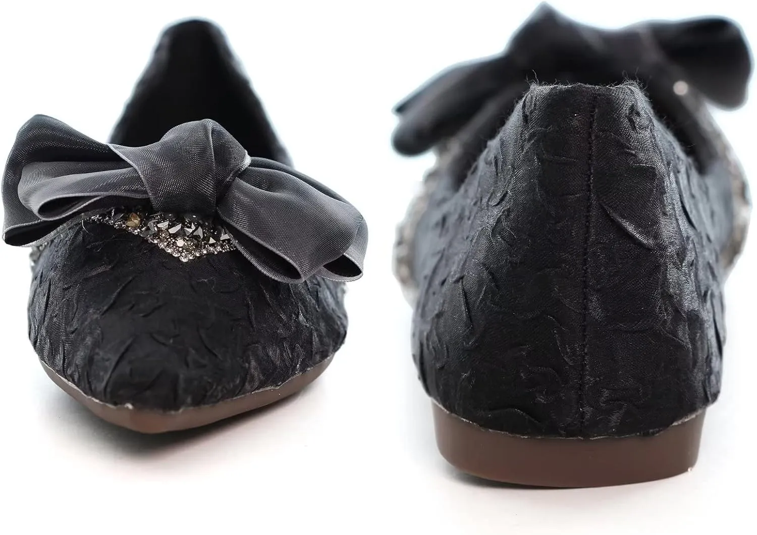 Stunner Bowknot Ballet Flats for Women Cute Bowtie Slip on Pointy Toe Rhinestone Dress Flat Shoes Loarfers