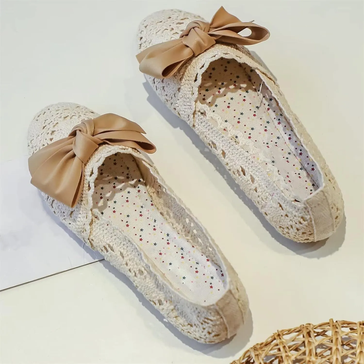Stunner Women's Round Toe Flats Lace Hollow Breathable Slip on Flat Shoes