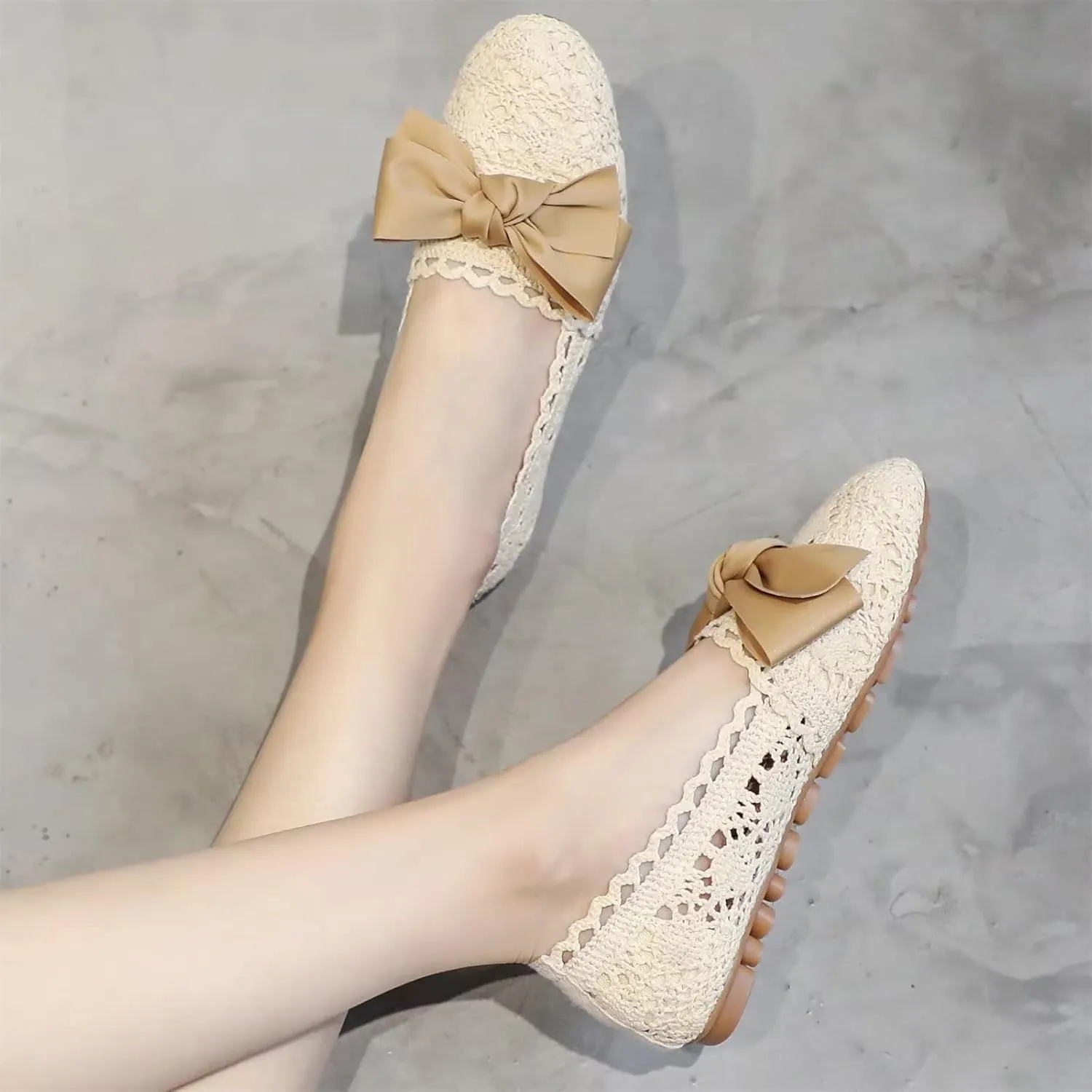 Stunner Women's Round Toe Flats Lace Hollow Breathable Slip on Flat Shoes