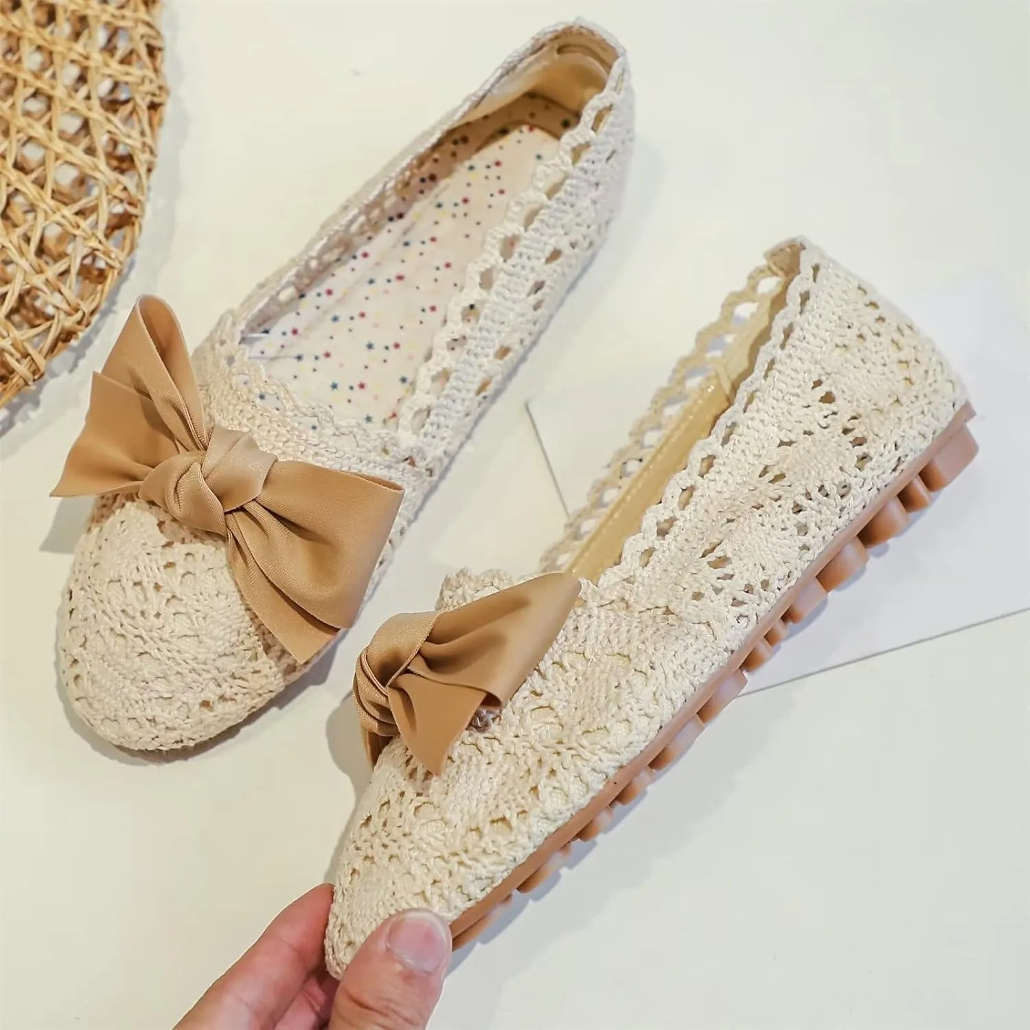 Stunner Women's Round Toe Flats Lace Hollow Breathable Slip on Flat Shoes