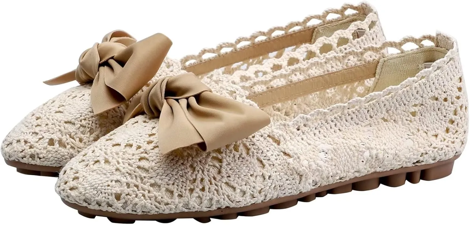 Stunner Women's Round Toe Flats Lace Hollow Breathable Slip on Flat Shoes