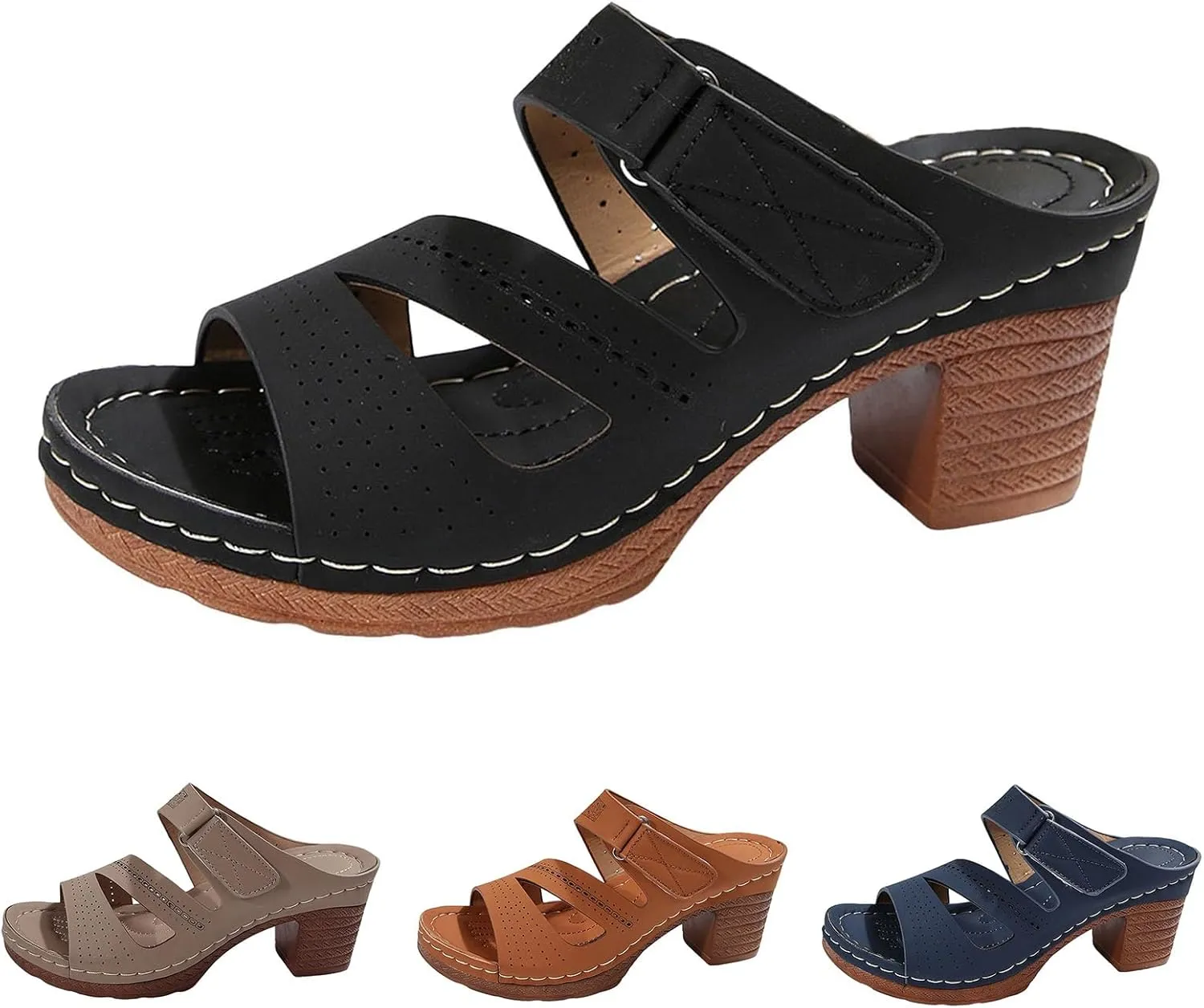 Summer Sandals for Women 2025 Buckle Chunky High Heel Sandals Arch Support Orthopedic Sandal, Hollow Out Open Toe Breathable Wedge Slippers Adjustable Slide Walking Shoes