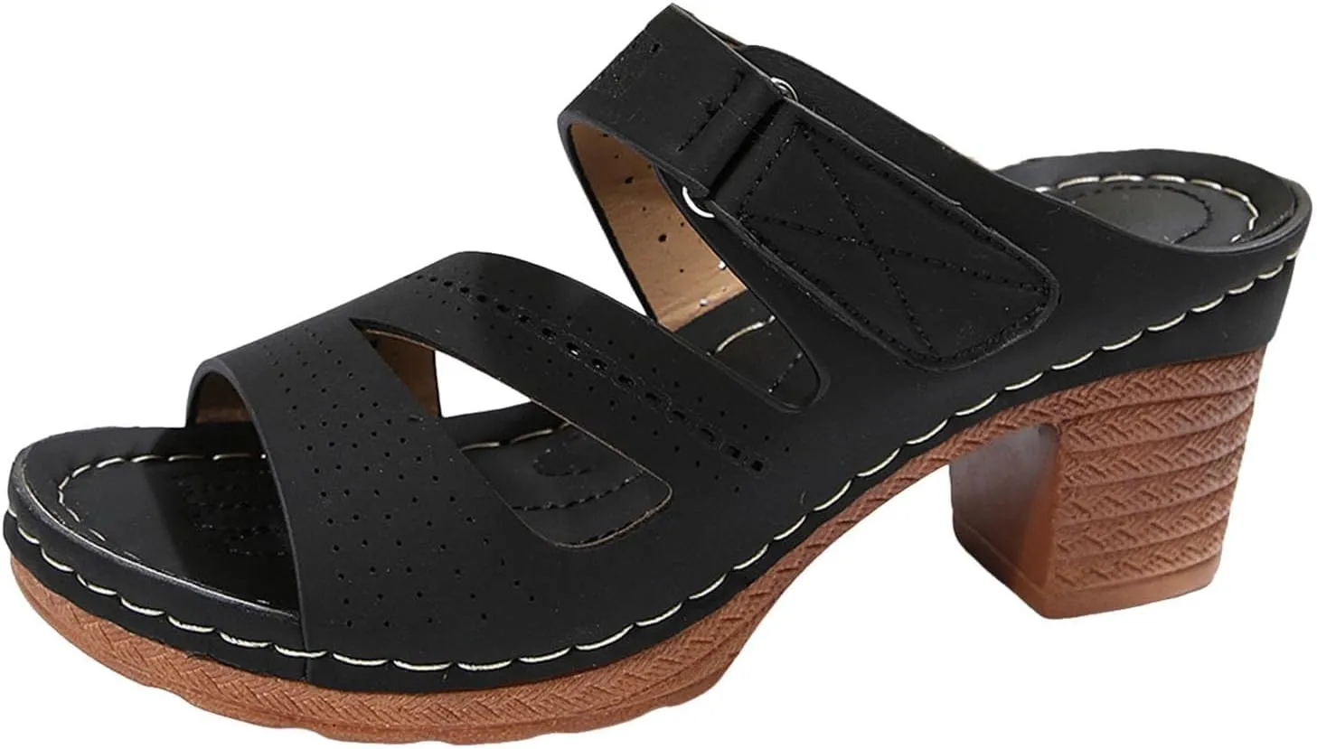 Summer Sandals for Women 2025 Buckle Chunky High Heel Sandals Arch Support Orthopedic Sandal, Hollow Out Open Toe Breathable Wedge Slippers Adjustable Slide Walking Shoes