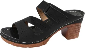 Summer Sandals for Women 2025 Buckle Chunky High Heel Sandals Arch Support Orthopedic Sandal, Hollow Out Open Toe Breathable Wedge Slippers Adjustable Slide Walking Shoes