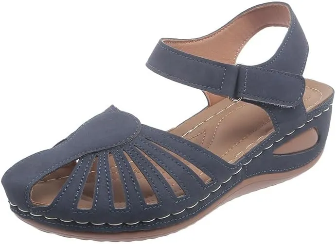 Summer Sandals for Women Fisherman Hollow Out Walking Sandals Closed Toe Slip On Shoes Cushion Platform Arch Support Shoes Casual Breathable Beach Fashion Footwear