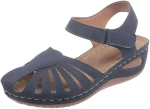 Summer Sandals for Women Fisherman Hollow Out Walking Sandals Closed Toe Slip On Shoes Cushion Platform Arch Support Shoes Casual Breathable Beach Fashion Footwear