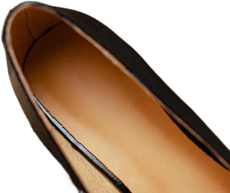 TinaCus Women's Retro Square Toe Genuine Leather Handmade Bowtie Slip On Dress Flats Shoes